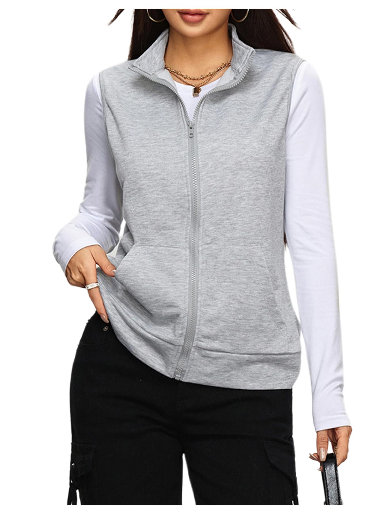 SOLY HUX Womens Zip Up Lightweight Vests Casual Sleeveless Jackets Scrubs with Pockets Spring Summer