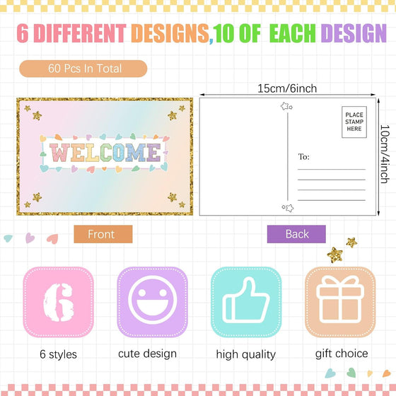 Gilprop 60 Pcs Pastel Checkerboard Welcome Postcards 4 x 6 Inches Hello Postcards Welcome Back to School Cards Welcome to Class Post Cards Blank Postcards for Kids Adults Teacher Students Team - hover image