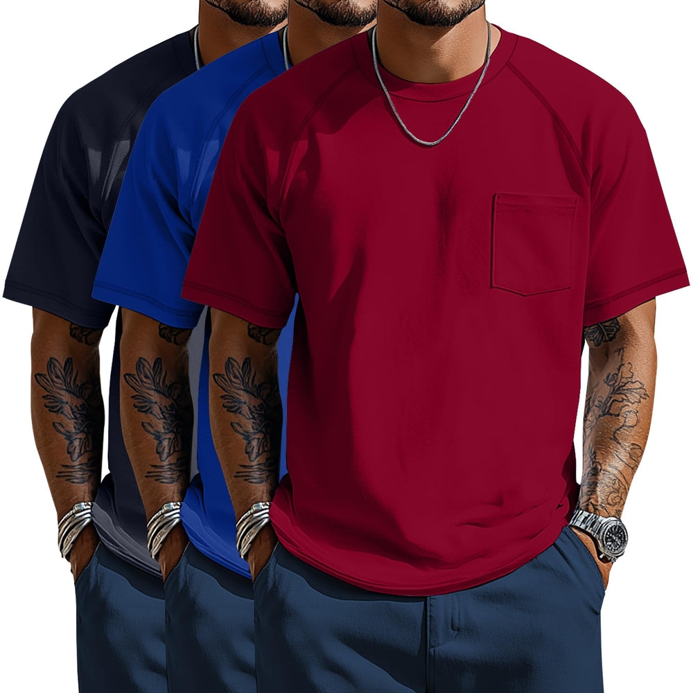 Neer 3 Pack Big and Tall Shirts for Men with Pocket XL-5XL Plus Size Crew Neck Raglan Short Sleeve Summer Casual T Shirts Tee