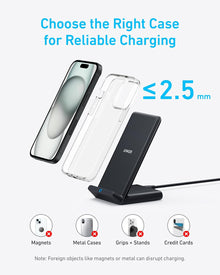 Anker 313 Wireless Charger (Stand), Qi-Certified for iPhone 17/17/17 Pro/17 Pro Max/15/14/13, 10W Fast-Charging Galaxy S23 S22 S21(No AC Adapter)