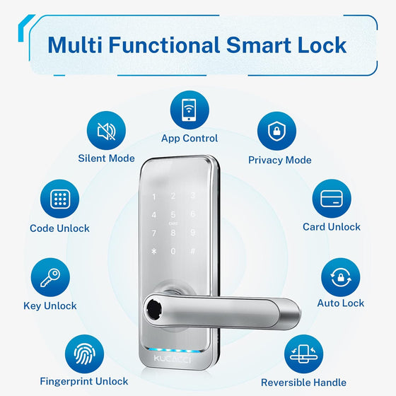Keypad Smart Door Lock with Handle: Kucacci Keyless Entry Smart Lock for Front Door - Electronic Code for Exterior Door - Retrofit Knob Deadbolt Lock(Silver) - hover image