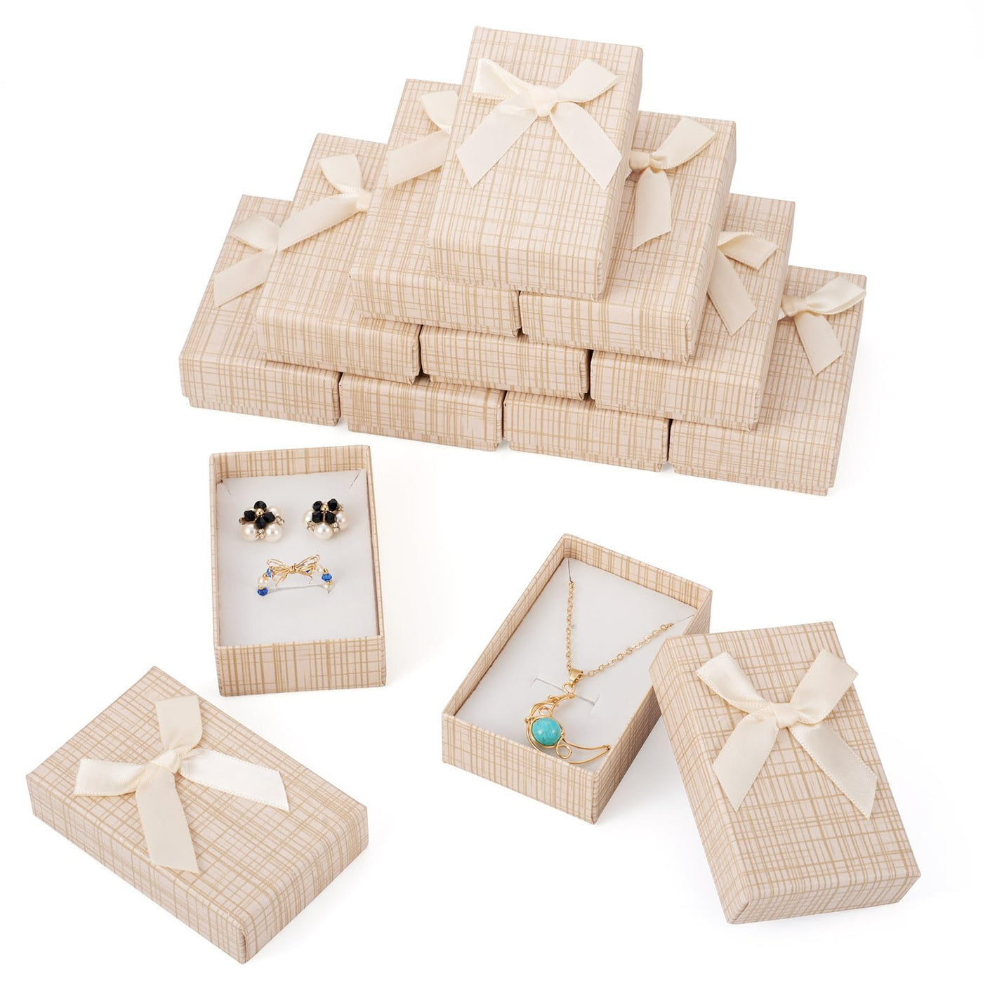 Craftdady 12 pcs Jewelry Gift Box Set Empty Packaging Cases with Bowknot Rectangle Cardboard Paper Jewelry Boxes with Lid for Necklaces Rings Earrings Pendants Displaying (BurlyWood)