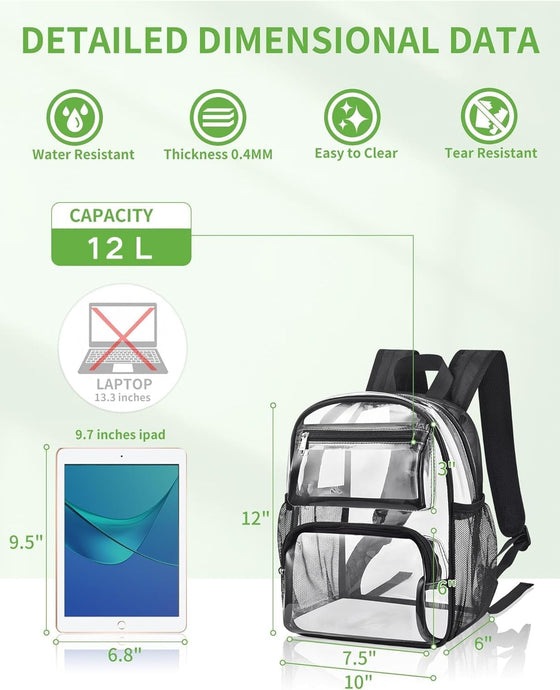 MAY TREE Clear Backpack Stadium Approved for Women and Men, Clear Bag for Stadium Events, Transparent bag for Concert Sporting Festival, Black - hover image