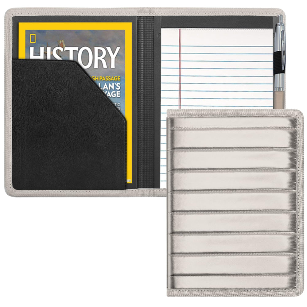 Padfolio/Portfolio Binder, Mini Padfolio Portfolio Binder 5 x 8 Legal Writing Pad, A5 Document Organizer Folder for Men Women,Silver