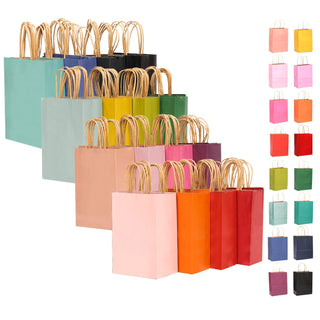 qiqee Medium Size Paper Gift Bags With Handles 10.6"x8.3"x4.3" 16 Solid Colors Party Favor Bags（16-Packs）