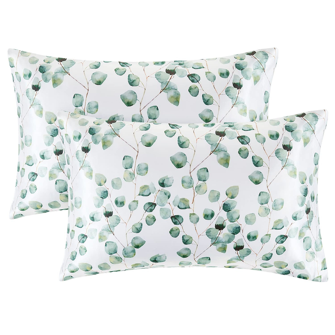 EXQ Home Silky Satin Pillowcase for Hair and Skin,Printed Pillow Cases Standard Size Set of 2 Satin Pillow Case 2 Pack with Envelope Closure(Ink Leaf, 20x26)