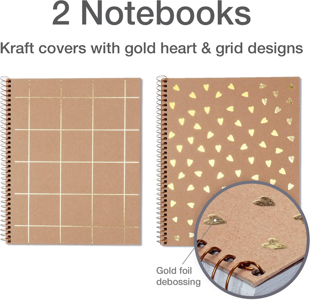 Oxford Spiral Notebooks, 2 Pack, 100% Recycled, Kraft Notebooks, Gold, College Ruled, 80 Sheets/160 Pages, Student Gifts, Teacher Gifts (90881)