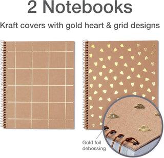 Oxford Spiral Notebooks, 2 Pack, 100% Recycled, Kraft Notebooks, Gold, College Ruled, 80 Sheets/160 Pages, Student Gifts, Teacher Gifts (90881)
