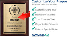 Award Plaques Personalized with Your Text and Title - Engraved Plaque Customized for Employee Appreciation, Recognition, Retirement, Service, Thank You, and more - Custom Awards for Employees, Co-Worker, Friends - Choose Your Size: (6x8 Gold/Black)