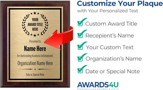 Award Plaques Personalized with Your Text and Title - Engraved Plaque Customized for Employee Appreciation, Recognition, Retirement, Service, Thank You, and more - Custom Awards for Employees, Co-Worker, Friends - Choose Your Size: (6x8 Gold/Black)
