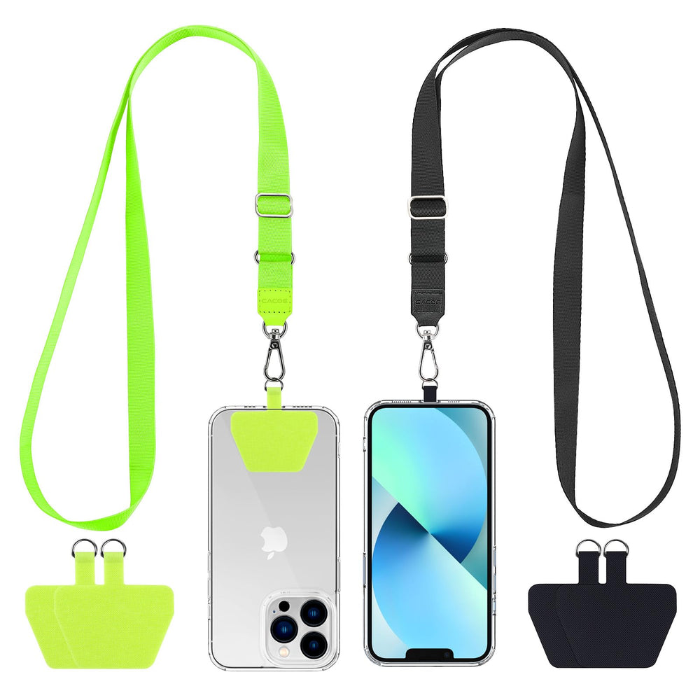 CACOE Phone Lanyard 2 Pack-2× Adjustable Neck Strap,2× Phone Patches,Universal Cell Phone Multifuctional Patch Lanyards Compatible with Most Smartphones(Black+Gray)