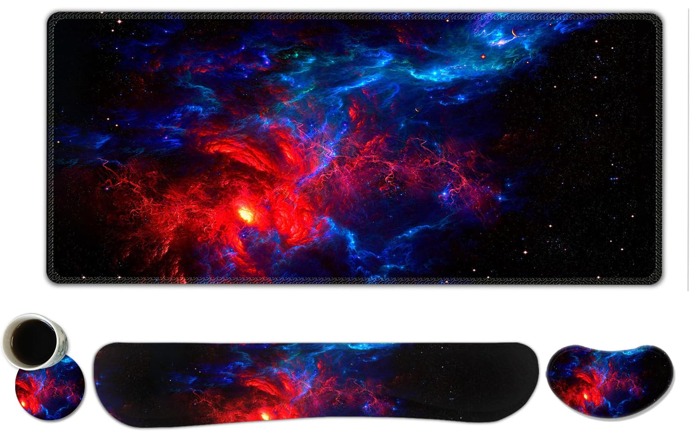 ToLuLu Extended Gaming Mouse Pad, Memory Foam Ergonomic Keyboard Mouse Wrist Rest Support Set, Large Desk Mat with Stitched Edges, Non-Slip Base Mousepad for Home Office Game and Study, Green Theme