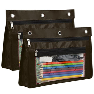 YoeeJob 2 Pack 1 Inch Expandable Zipper Pencil Pouches with Clear Window for 3 Ring Binder, Suitable for School & Office (Grey)