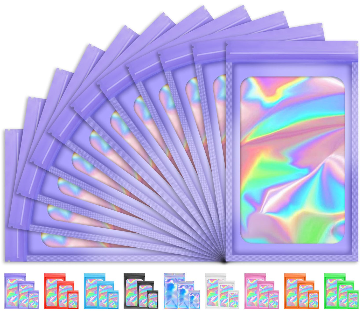100 PCS Holographic Bags, Smell Proof Bag, Resealable Gift Bags, Clear Bags for Food Storage, Party Favor Bag, Mylar Sample Bag for Jewelry, Lipgloss, Eyelash | Pink, 2.4x3.9 Inch
