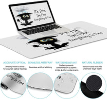 LIMKRIAN Desk Mat Set, Large Gaming Mouse Pad with Wrist Rest, Ergonomic Mouse Pad Keyboard Mat Wrist Support, Cup Coaster, Home Office Desk Accessories Decor Supplies, Funny Black Cat