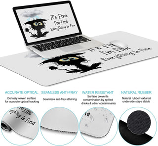 LIMKRIAN Desk Mat Set, Large Gaming Mouse Pad with Wrist Rest, Ergonomic Mouse Pad Keyboard Mat Wrist Support, Cup Coaster, Home Office Desk Accessories Decor Supplies, Funny Black Cat