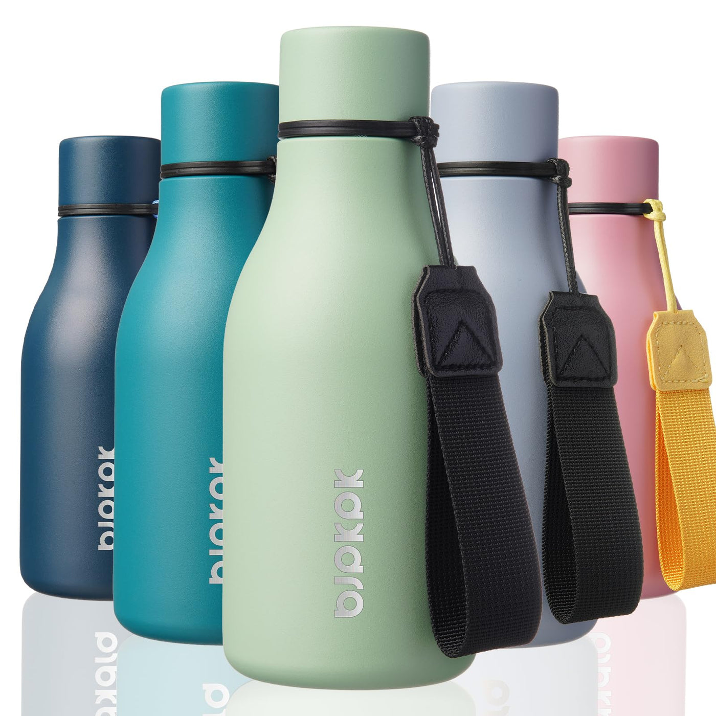 BJPKPK Insulated Water Bottles, 18 oz Stainless Steel Metal Water Bottle with Strap, BPA Free Leak Proof Jugs, Mugs, Flasks, Reusable Thermal Flasks for Sports & Travel, Orange