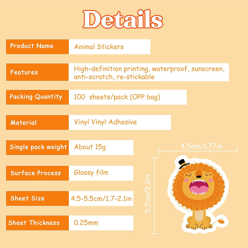 Stickers for Kids - 100 PCS Cute Animal Stickers | Water Bottle Scrapbook Stickers Toys Games Crafts for Kids Toddlers-Activities Party Supplies Favors Teacher Prizes Rewards Gifts for Teens Classroom