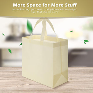 Reginary 100 PCS Reusable Totes Bags - Non Woven Grocery Handle Bags for Shop Events & Retail Store (Beige)
