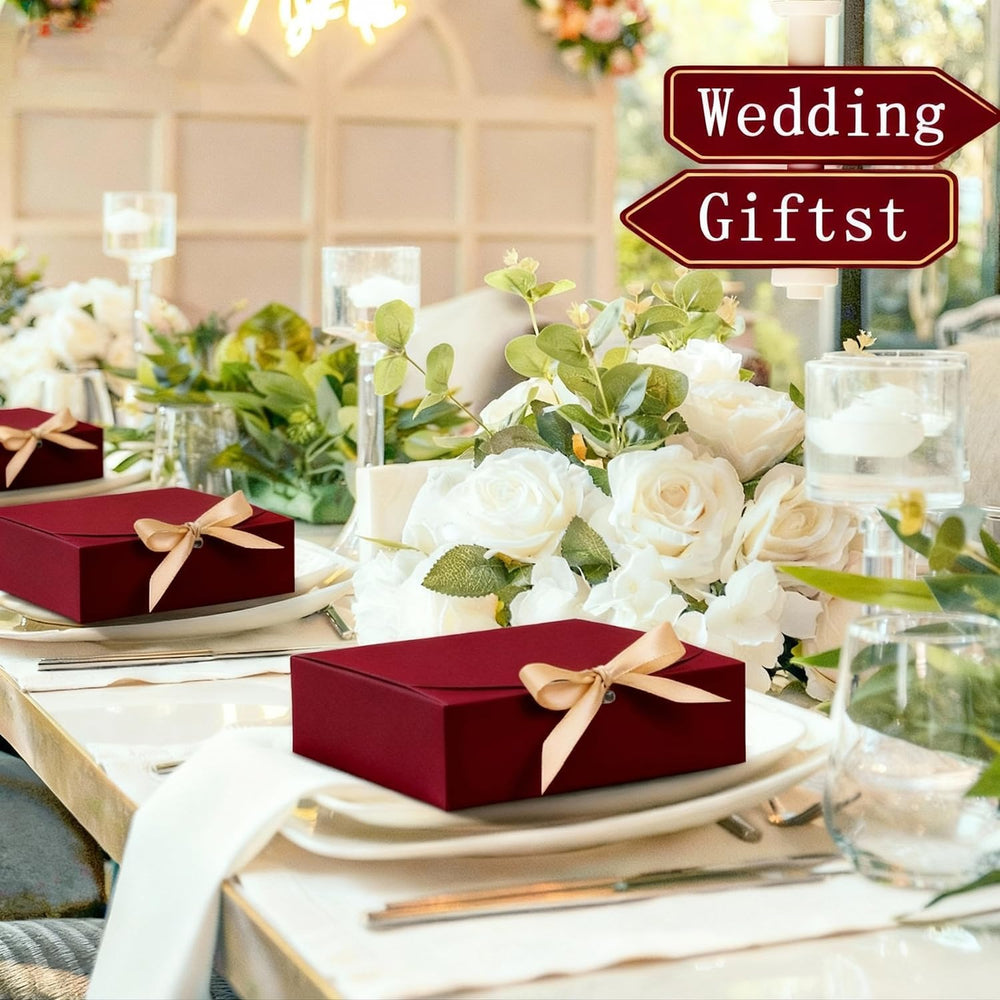 WLUSEAXI 10pack Gift Boxes with Lids, 6.5''x6.5''x2'' Red Gift Boxes For Presents, Paper Boxes with Ribbon for Birthday Wedding Party Chocolate Candy