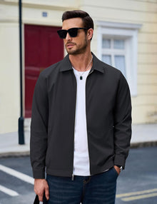 MAGCOMSEN Men's Lightweight Jackets Full Zip Up Light Coat Laydown Collar Jacket Casual Windbreaker Jacket with Zip Pockets