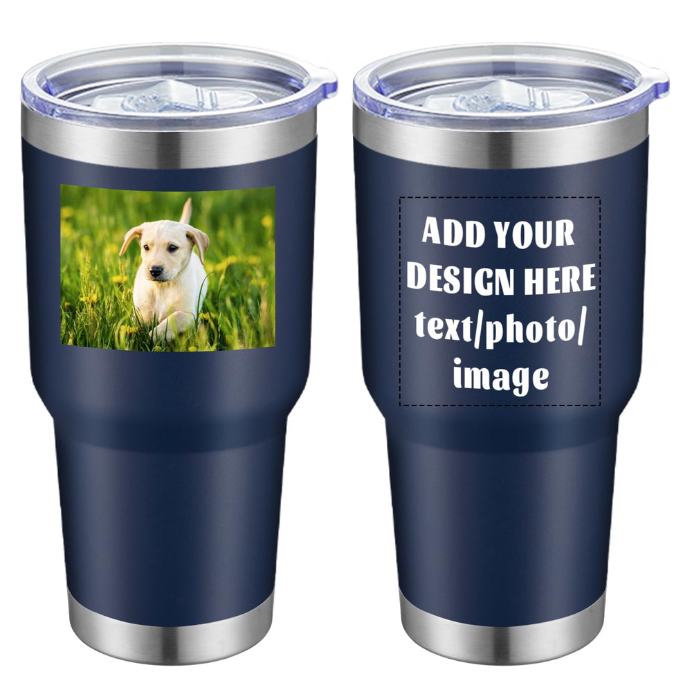 MEWAY Personalized Custom 12oz Wine Tumbler with Lid, Insulated Double Wall Vacuum Travel Tumbler Gifts with Text Photo Logo (Blue, 1pack)
