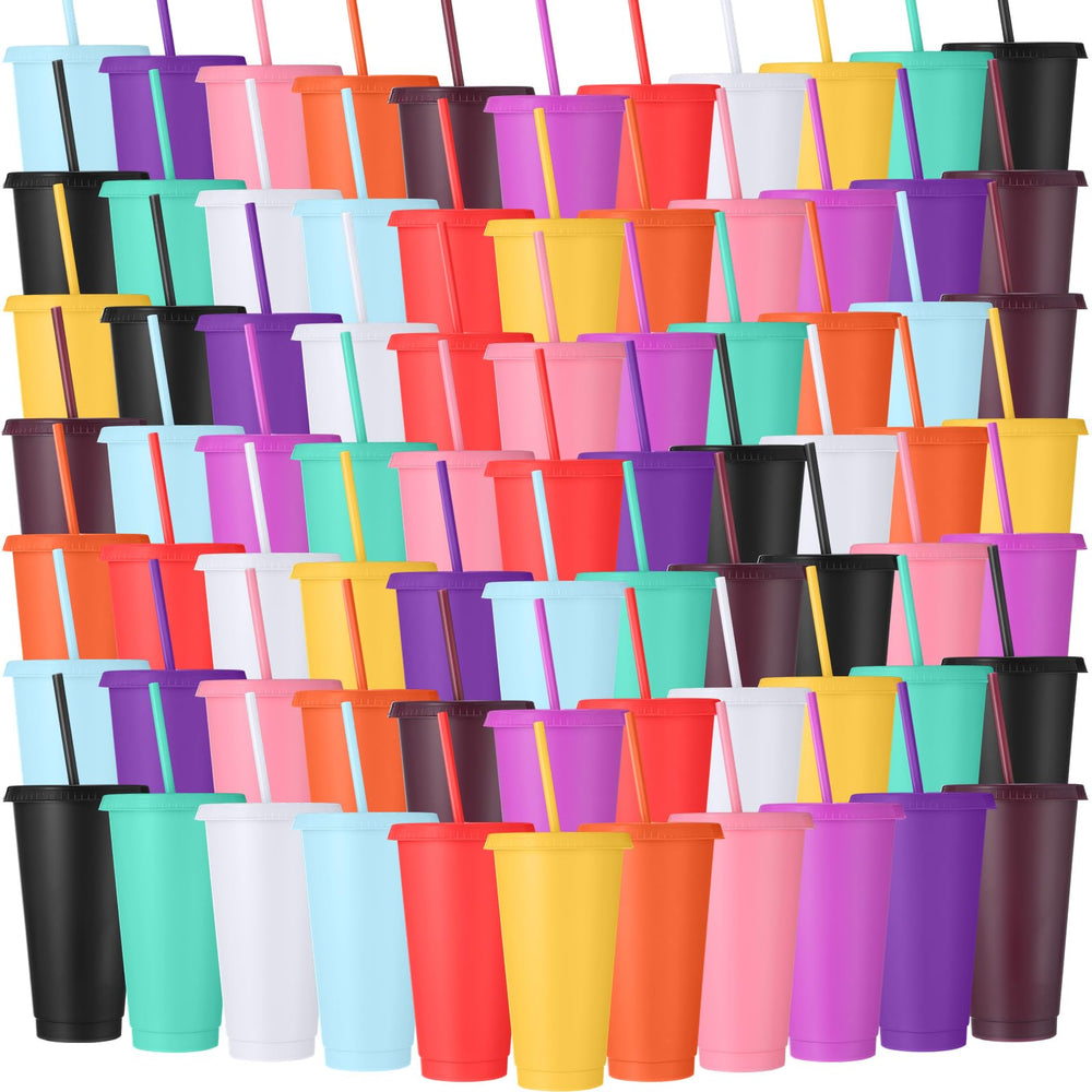 Honeydak 15 Pack Tumbler with Straw and Lid Bulk Cups for Gifts Water Bottle Iced Coffee Travel Mug Cup Reusable Plastic Tumblers for Party Birthdays 24-27 oz (Solid Color)