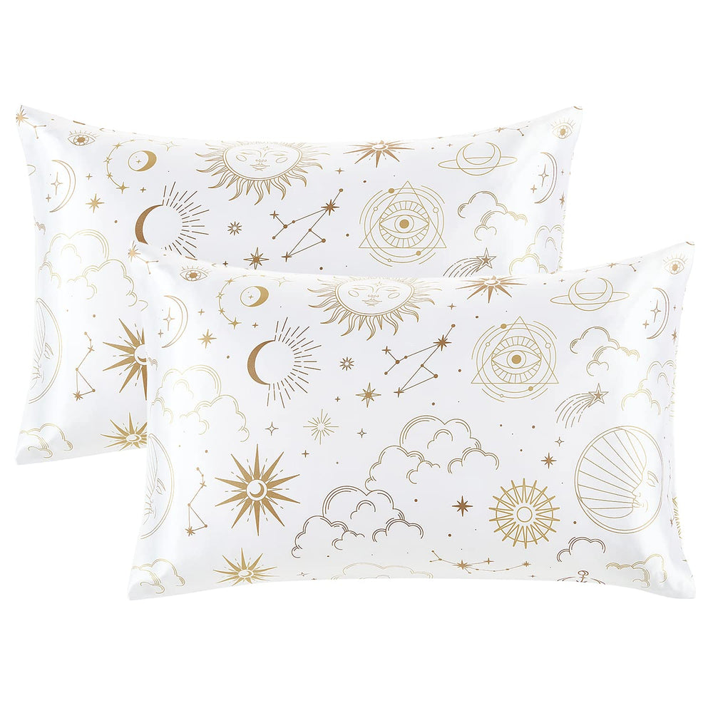 EXQ Home Silky Satin Pillowcase for Hair and Skin,Printed Pillow Cases Standard Size Set of 2 Satin Pillow Case 2 Pack with Envelope Closure(Ink Leaf, 20x26)