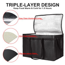 Insulated Food Delivery Bag, XXXL Insulated Reusable Grocery Cooler/Hot Bags, Tote Bag for Shopping/Travel/Doordash, Catering Bag Doordash 22x14x13, Black, 1-Pack