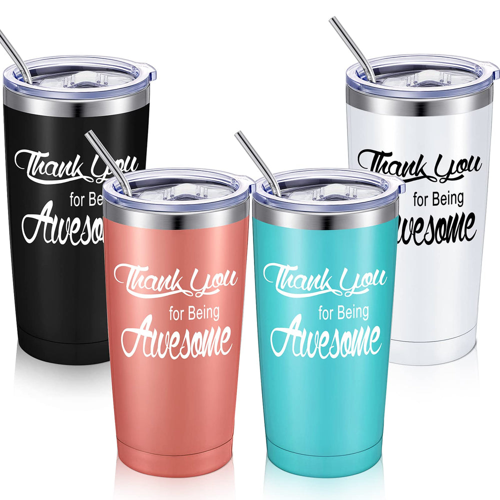 Suclain 12 Sets Thank You Gifts Graduation Appreciation Tumbler 20oz Thank U for Being Awesome Stainless Steel Cup Bulk with Lid Straw for Teacher Friend Classmate (Light Blue,Rose Gold,Black,White)