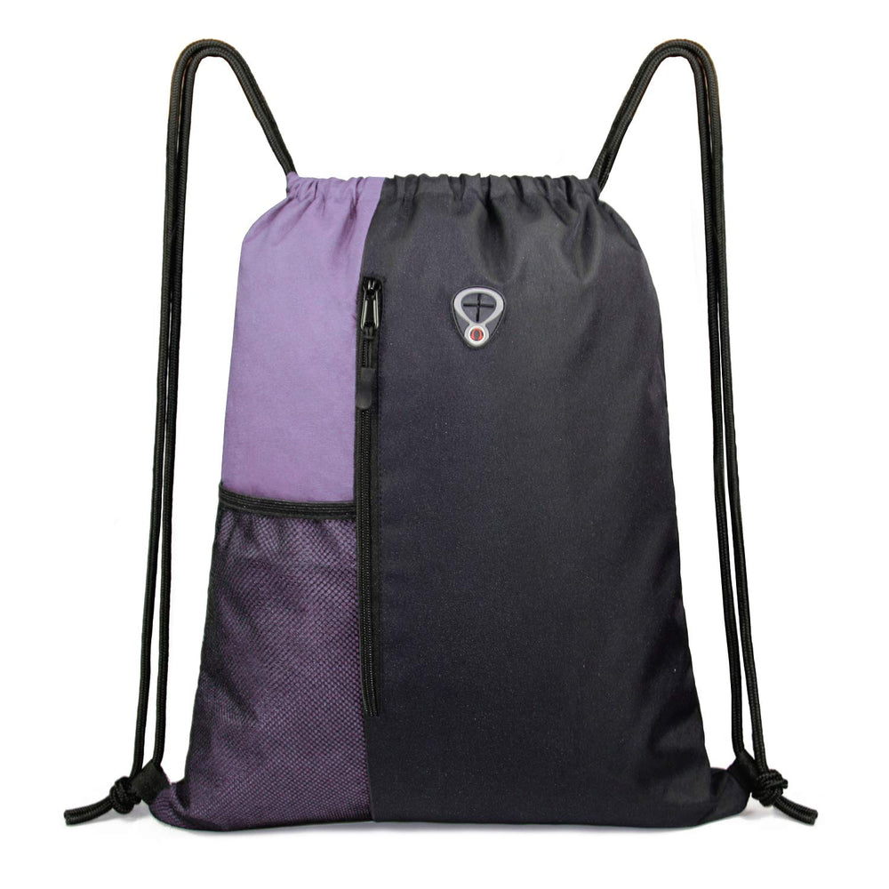 BeeGreen Black Drawstring Backpack Gym Bag For Men Women String Sports Backpack With Water Bottle Mesh Pockets And 2 Zippered Pocket Large Cinch Sackpack Workout Bag 16" x 20"