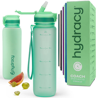 Hydracy Water Bottle with Time Marker -Large BPA Free Water Bottle & No Sweat Sleeve -Leak Proof Gym Bottle with Times to Drink - Ideal for Fitness Sports & Outdoors
