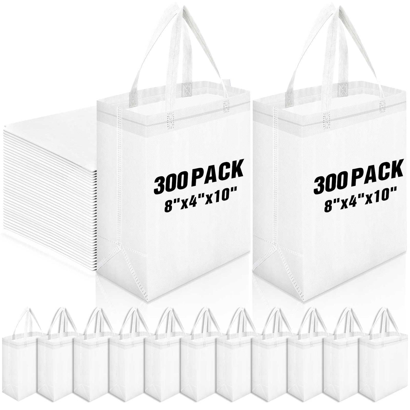 Windyun 50 Pcs Reusable Tote Bag Bulk 8 x 4 x 10 Inch Non Woven Shopping Bag with Handle Reusable Portable Grocery Gift Tote (Black)