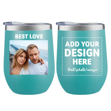 MEWAY Personalized Custom 12oz Wine Tumbler with Lid, Insulated Double Wall Vacuum Travel Tumbler Gifts with Text Photo Logo (Blue, 1pack)
