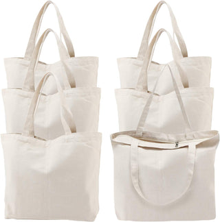 Segarty 6 Packs Canvas Tote Bag with Zipper, 16x13 inch Reusable Washable Grocery Shopping Bags with Handle Plain Canvas Totes for Women Teacher DIY Art Crafts Painting Embroidery Decoration
