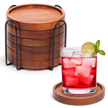 4 Pcs Wood Coasters for Drinks Absorbent, Wooden Coasters with Holder, Drink Coasters for Coffee Table, Absorbent Coaster Set for Table Protection Drink Coasters for Farmhouse, Office, Bar