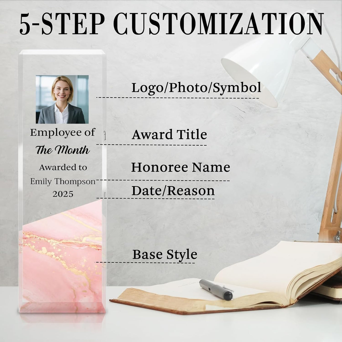 Custom Acrylic Trophy Award with Logo/Photo Text- Personalized Plaque for Recognition, Retirement, Farewell, Anniversary, Golf - Awards for Employee, Boss, Coworker Appreciation Gifts
