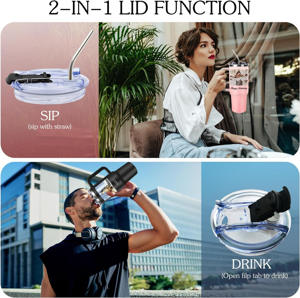 Personalized 40 oz Tumbler with Handle and Straw, Custom Tumbler with Picture, Logo, Text, Stainless Steel Travel Coffee Mug Cup, Personalized Gifts For Women Men Birthday Mother's Day Father's Day