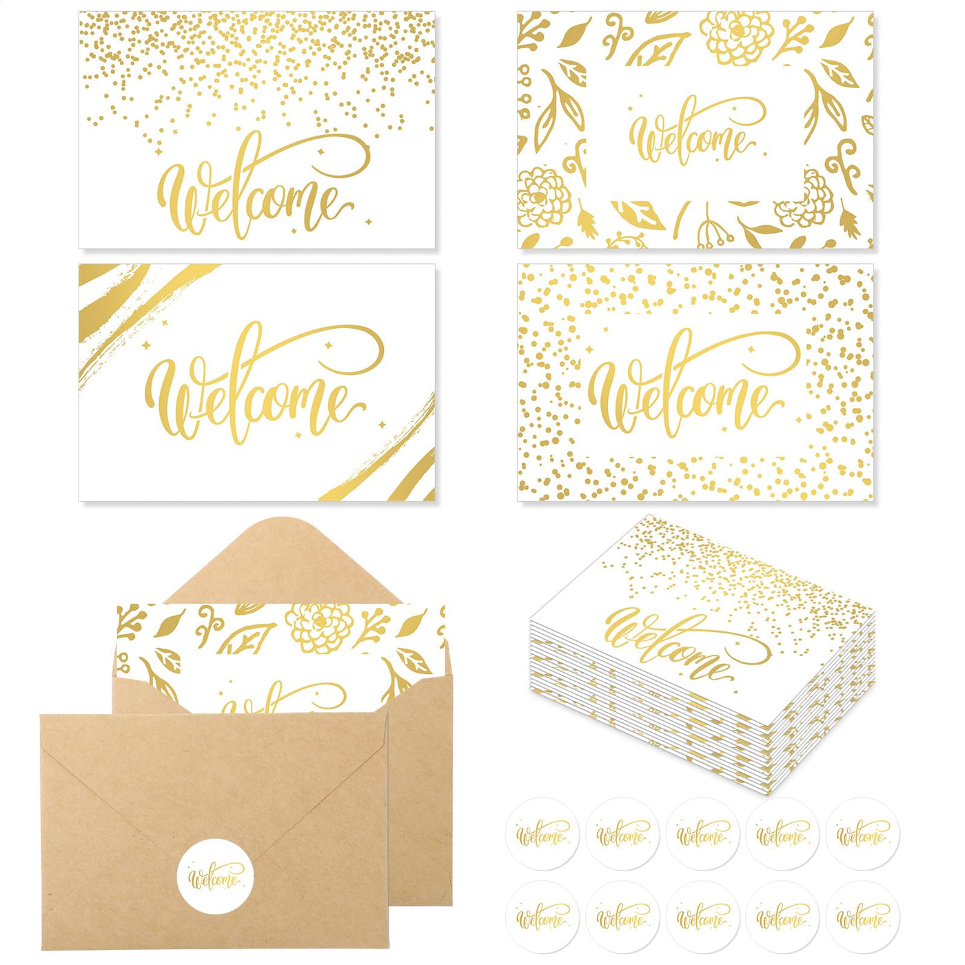 Fumete 72 Sets Bulk Welcome Card for Guest with Kraft Envelope Sticker Blank 6x4 in Interior Welcomes Note Card Paper Hotel Business Greeting Postcard Wedding Employee Team(White)
