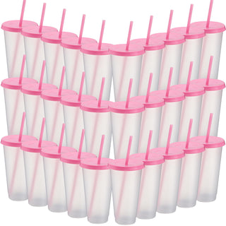 Honeydak 15 Pack Tumbler with Straw and Lid Bulk Cups for Gifts Water Bottle Iced Coffee Travel Mug Cup Reusable Plastic Tumblers for Party Birthdays 24-27 oz (Solid Color)
