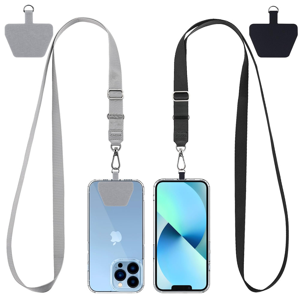 CACOE Phone Lanyard 2 Pack-2× Adjustable Neck Strap,2× Phone Patches,Universal Cell Phone Multifuctional Patch Lanyards Compatible with Most Smartphones(Black+Gray)
