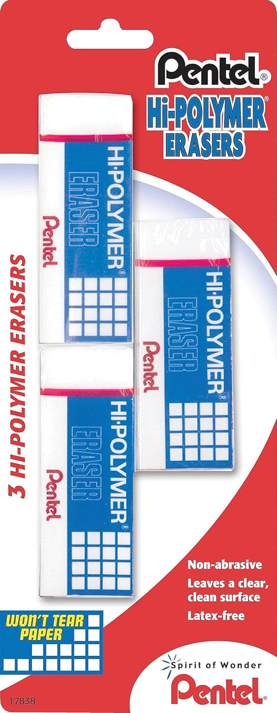 Pentel Hi-Polymer Block Eraser, Large, White, Pack of 3 (ZEH10BP3-K6) - hover image