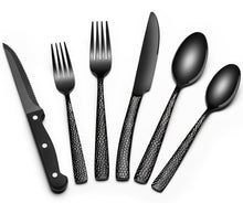EWFEN 24-Piece Black Silverware Set with Steak Knives, Black Flatware Set for 4, Food-Grade Stainless Steel Tableware Cutlery Set, Mirror Finished Utensil Sets for Home Restaurant, Round Edge