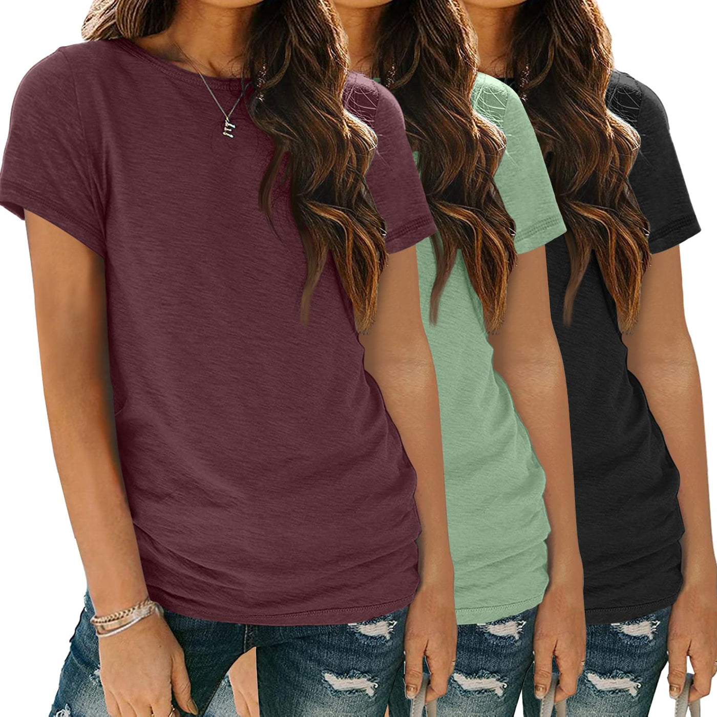 SUNBS Womens 3 Pack T-Shirts Short Sleeve Summer Tops Fashion Basic Tees Comfy Casual Vacation Outfits Workout Clothes 2026