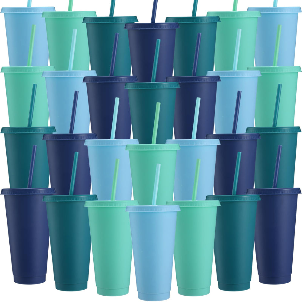 Honeydak 15 Pack Tumbler with Straw and Lid Bulk Cups for Gifts Water Bottle Iced Coffee Travel Mug Cup Reusable Plastic Tumblers for Party Birthdays 24-27 oz (Solid Color)