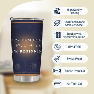 New Home New Beginning Memories,Home Housewarming Gift Ideals for Women Couples Newlyweds Friend,20 Oz Insulated Stainless Steel Iced Coffee Tumbler,Funny Travel Coffee Mug Cup Water Bottle,1 Pcs