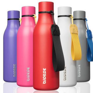 BJPKPK Insulated Water Bottles, 18 oz Stainless Steel Metal Water Bottle with Strap, BPA Free Leak Proof Jugs, Mugs, Flasks, Reusable Thermal Flasks for Sports & Travel, Orange