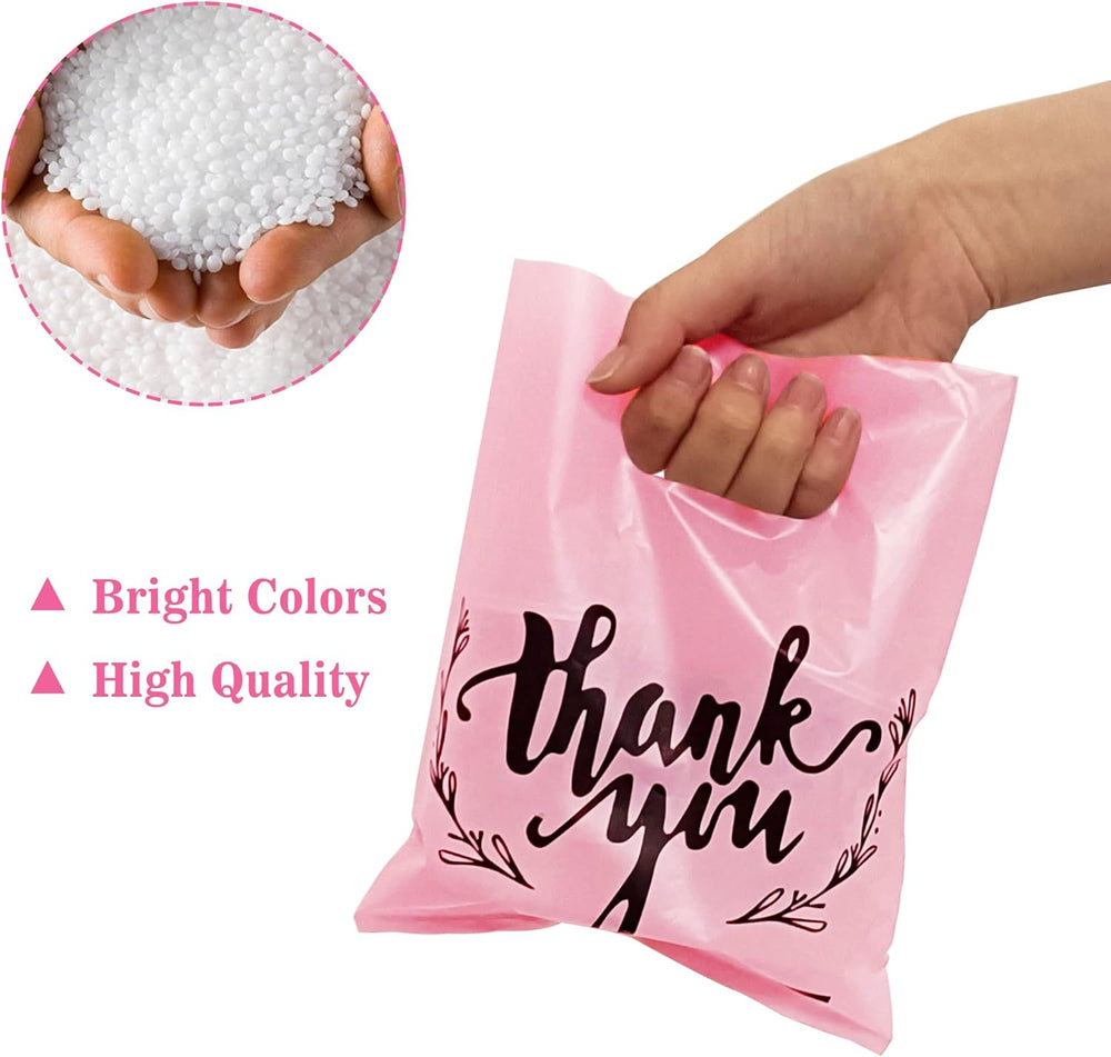 KEEPARTY 100 PCS Small Thank You Merchandise Bags Plastic Goodie Bags Party Favor Bags for Birthday Party Baby Shower Wedding Merchandise Gifts Trade Shows (Pink)