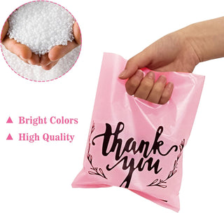 KEEPARTY 100 PCS Small Thank You Merchandise Bags Plastic Goodie Bags Party Favor Bags for Birthday Party Baby Shower Wedding Merchandise Gifts Trade Shows (Pink)