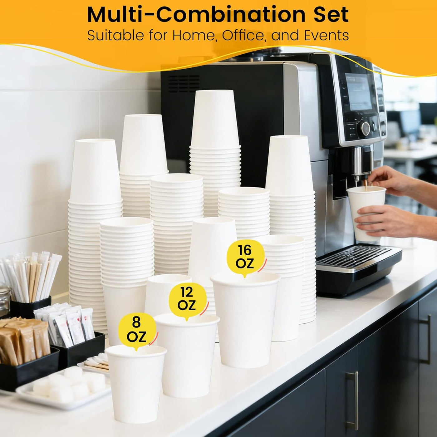 Paper Coffee Cups 12 oz, 100 Pack White Disposable Cups for Hot & Cold Beverages, Sturdy with Leak-Resistant Lining, Ideal for Home, Small Office, Party and Travel